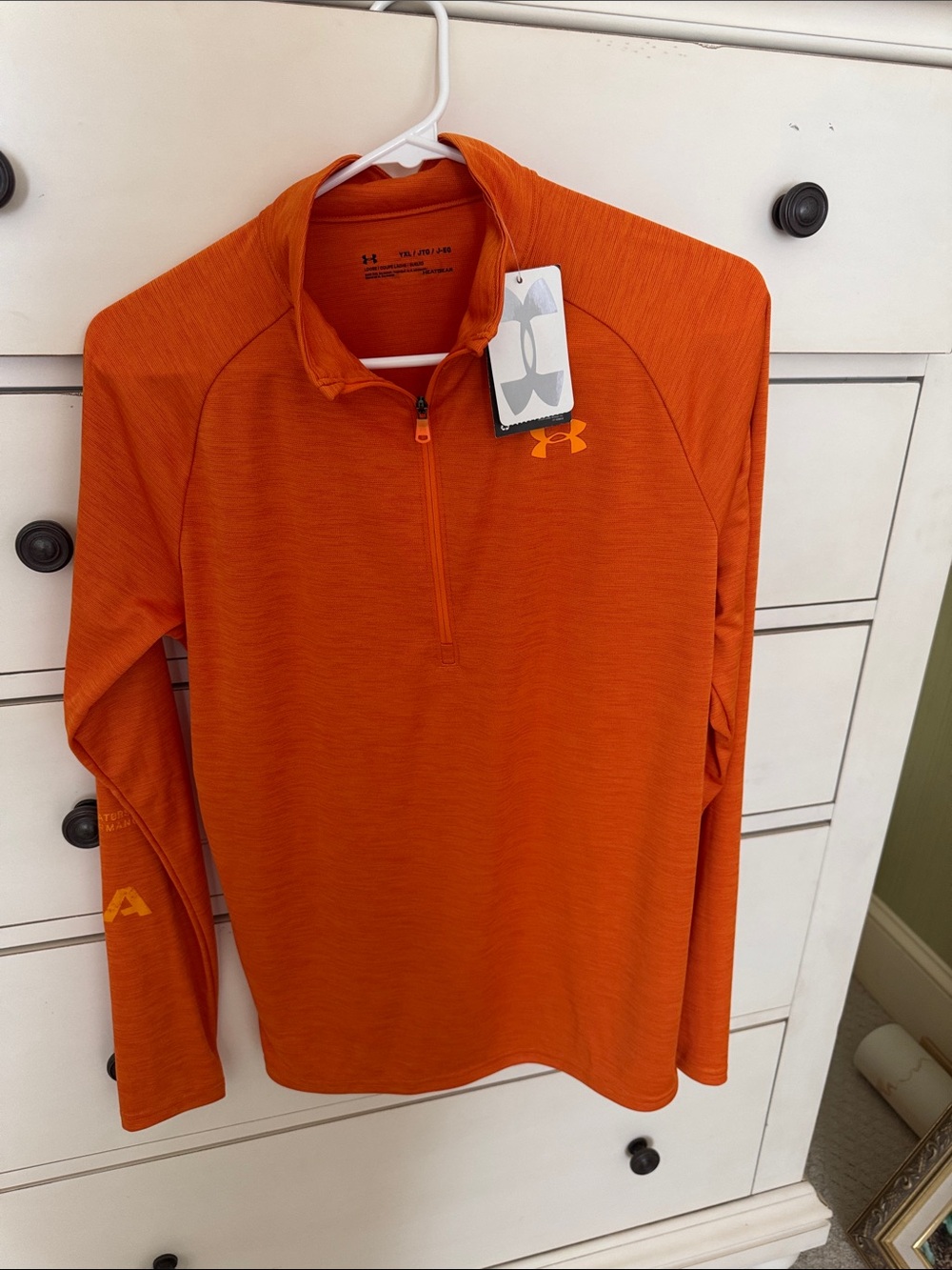 Under Armour Orange Quarter-Zip Performance Pullover Logo on Sleeve